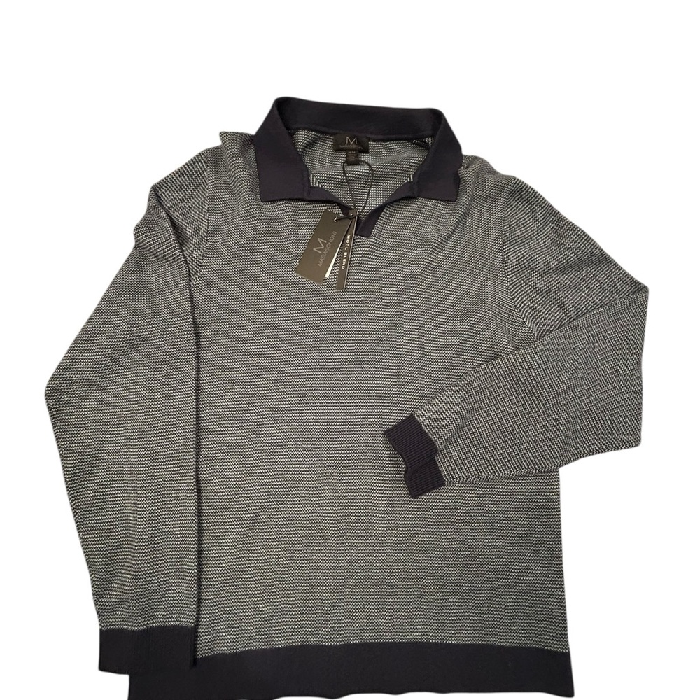 Magaschoni Navy‎ Knit Ribbed Wool Blend Sweater NWT M Pullover Collared Mockneck